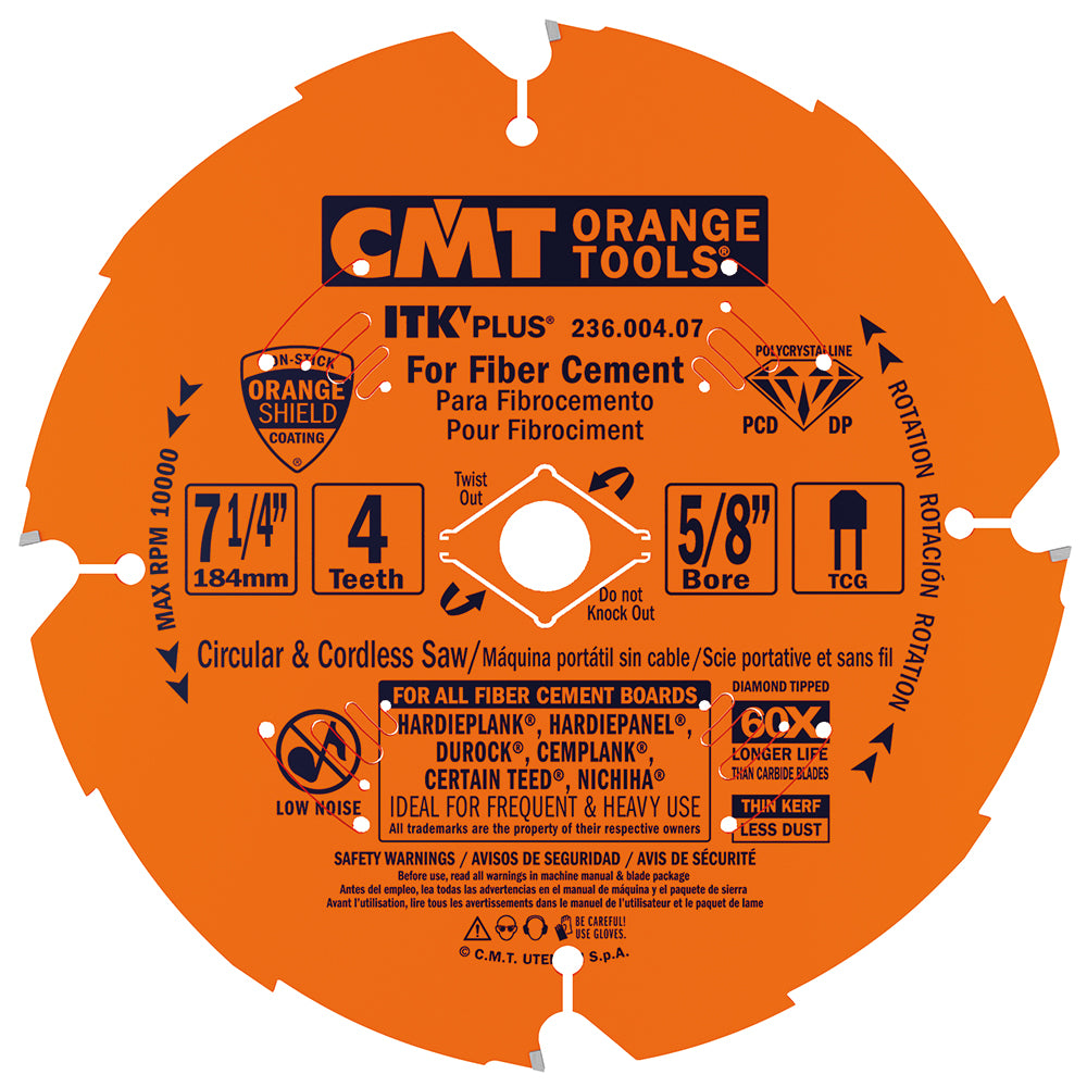 CMT, CMT 236.004.07-X10  -  7-1/4" (Diamond) Fiber Cement Blade (10pk bulk)