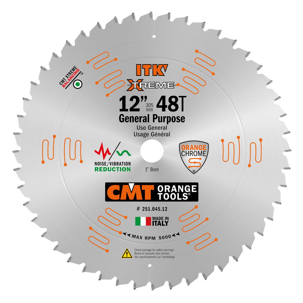 CMT, CMT 251.045.12 ITK GENERAL PURPOSE SAW BLADE, 12-INCH X 45 TEETH 1FTG+2ATB GRIND WITH 1-INCH BORE