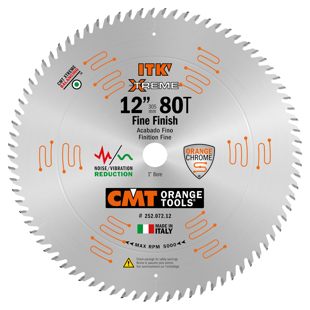 CMT, CMT 252.072.12 ITK INDUSTRIAL FINE CUT-OFF SAW BLADE, 12-INCH X 72 TEETH 1FTG+2ATB GRIND WITH 1-INCH BORE