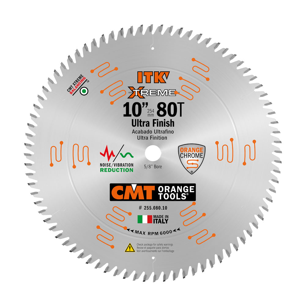 CMT, CMT 255.080.10 ITK INDUSTRIAL FINE FINISH SAW BLADE, 10-INCH X 80 TEETH 40° ATB GRIND WITH 5/8-INCH BORE