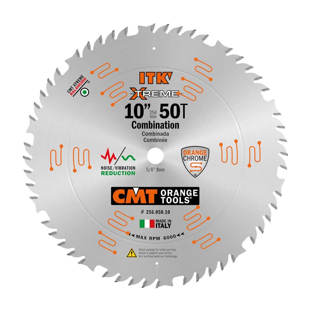 CMT, CMT 256.050.10 ITK INDUSTRIAL COMBINATION SAW BLADE, 10-INCH X 50 TEETH 1FTG+4ATB GRIND WITH 5/8-INCH BORE