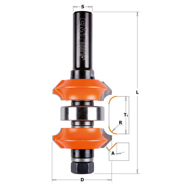 CMT, CMT 800.623.11 ADJUSTABLE ROUNDOVER AND BEVEL BIT, 1-1/2-INCH DIAMETER, 1/2-INCH SHANK