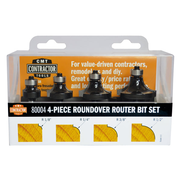 CMT, CMT 80004 -  4-PC Set Roundover Router Bit Set - S=1/4" R=1/8",1/4",3/8",1/2"