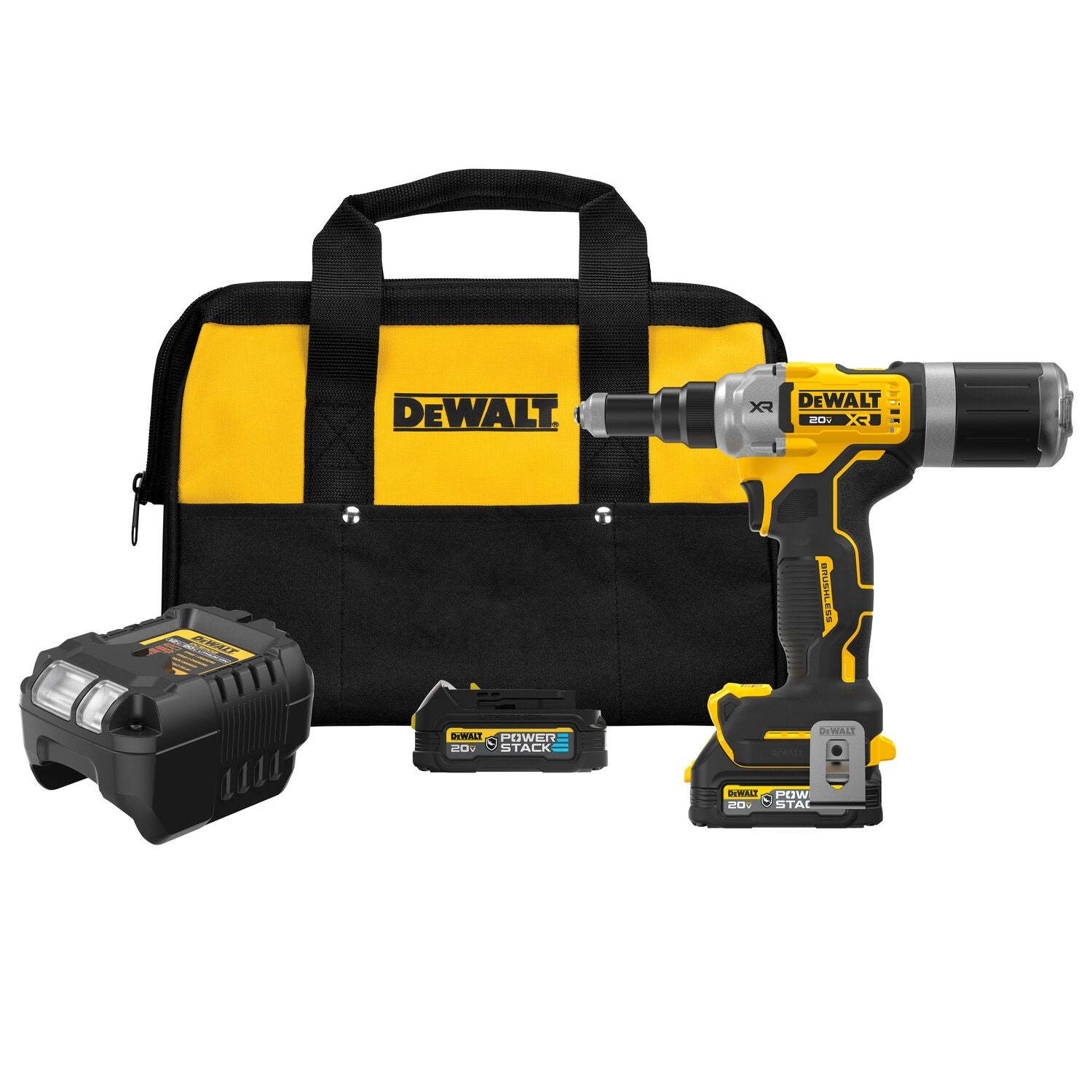 DEWALT, DEWALT DCF414GE2 - 20V MAX* XR® Brushless Cordless 1/4" Rivet Tool Kit With DEWALT POWERSTACK™