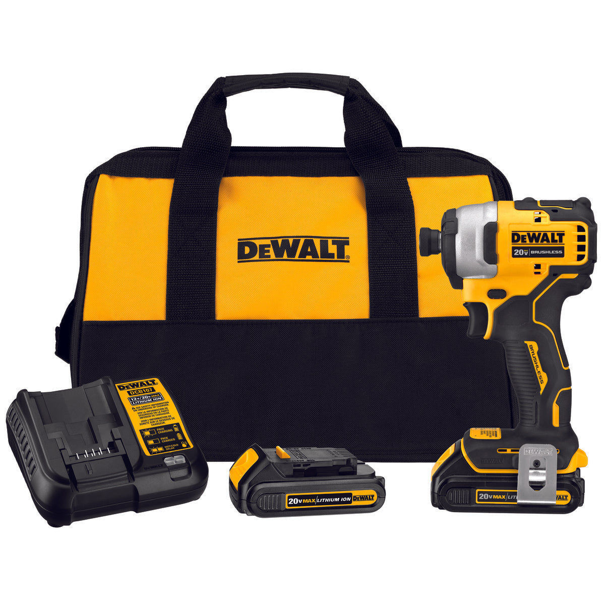 DEWALT, DEWALT DCF809C2 ATOMIC 20V MAX* BRUSHLESS CORDLESS COMPACT 1/4 IN. IMPACT DRIVER KIT 2 BATTERY KIT