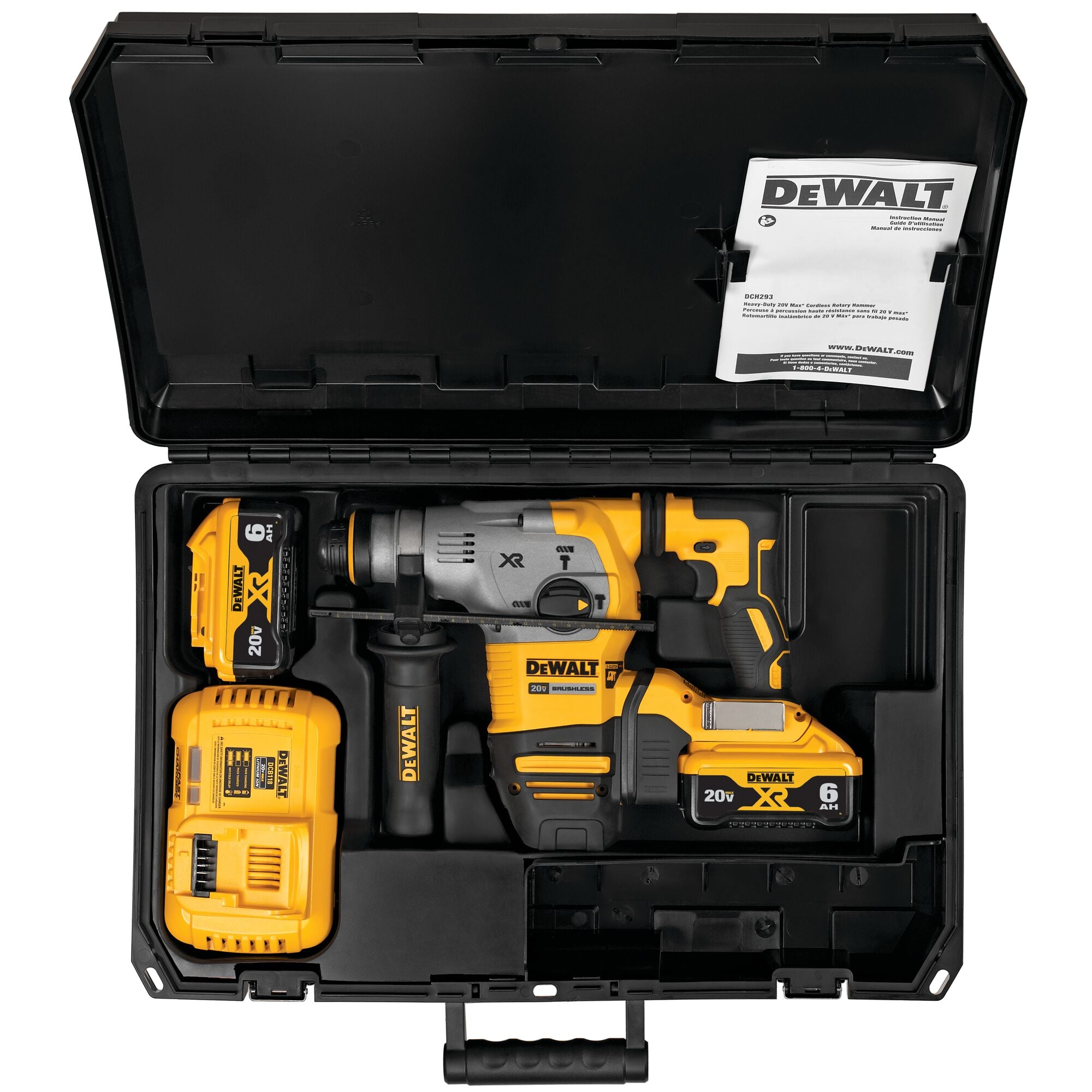 DEWALT, DEWALT DCH293R2 20V MAX* 1-1/8 in. XR® Brushless Cordless SDS PLUS L-Shape Rotary Hammer Kit