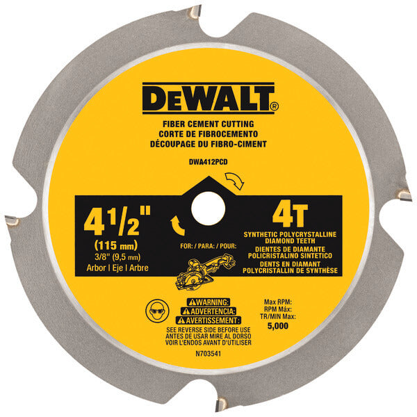 DEWALT, DEWALT DWA412PCD 4-1/2 IN. 4T FIBER CEMENT CUTTING CIRCULAR SAW BLADE