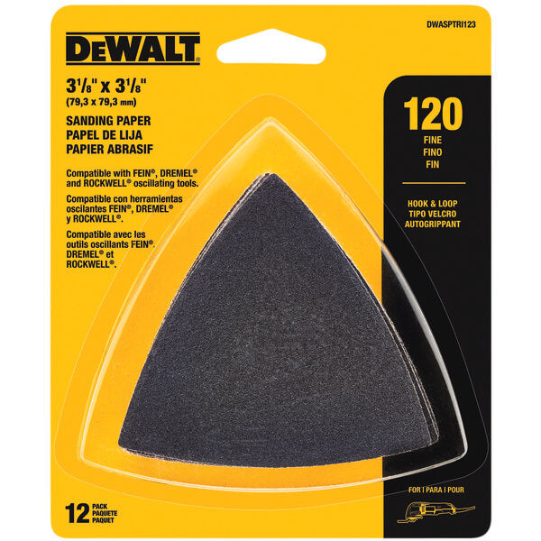 DEWALT, DEWALT DWASPTRI123 Hook & Loop Triangle 120 Grit Sandpaper - 12 PK