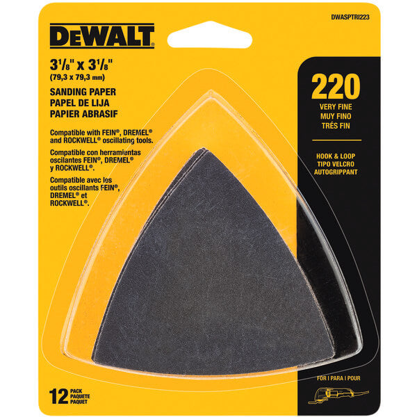 DEWALT, DEWALT DWASPTRI223 Hook and Loop Triangle 220 Grit Sandpaper, 12-Pack