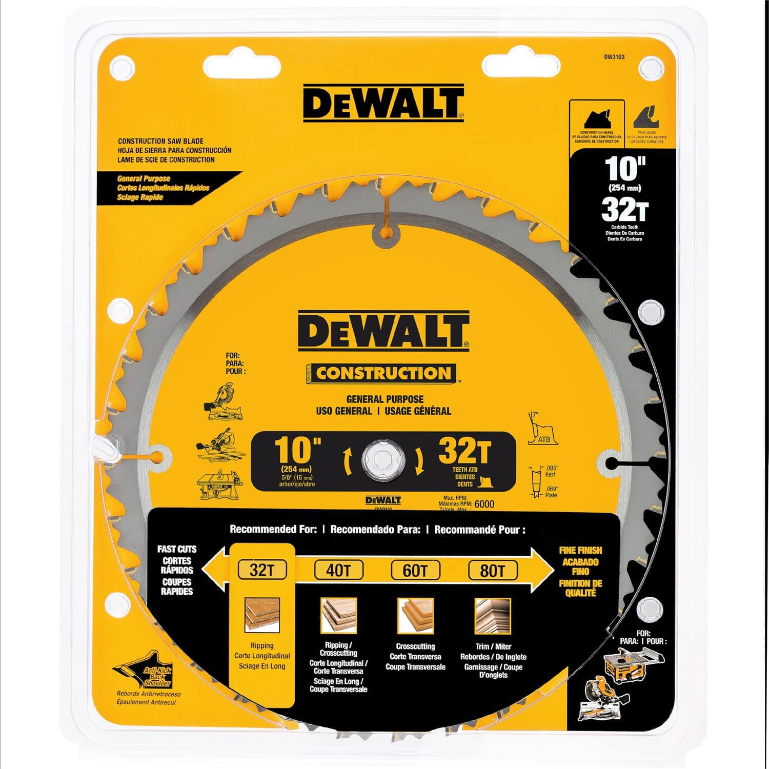 DEWALT, DeWalt DW3103 General Purpose 10" 32 Tooth Blade