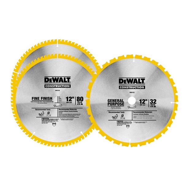 DEWALT, DeWalt DW3128P5B3 - 12” 32T & 80T Saw Blade Combo Pack