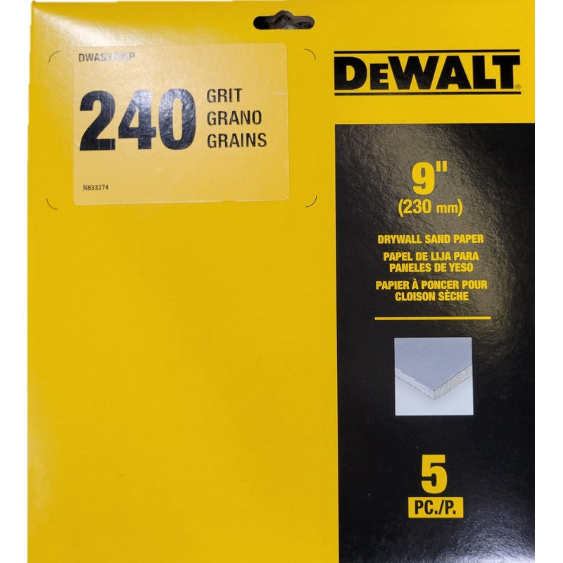 DEWALT, DeWalt DWAS2405P  -  9IN DRYWALL SAND PAPER 5PK 240G