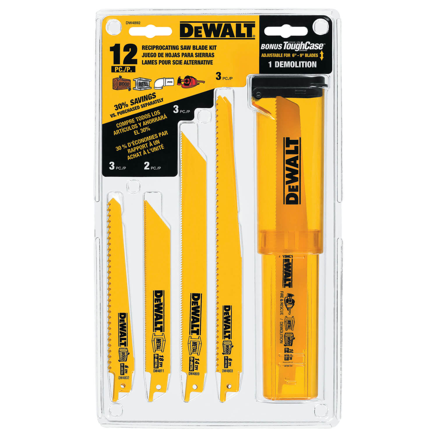 DEWALT, Dewalt DW4892 - 12pc. Recip. Blade Kit w/expandable storag