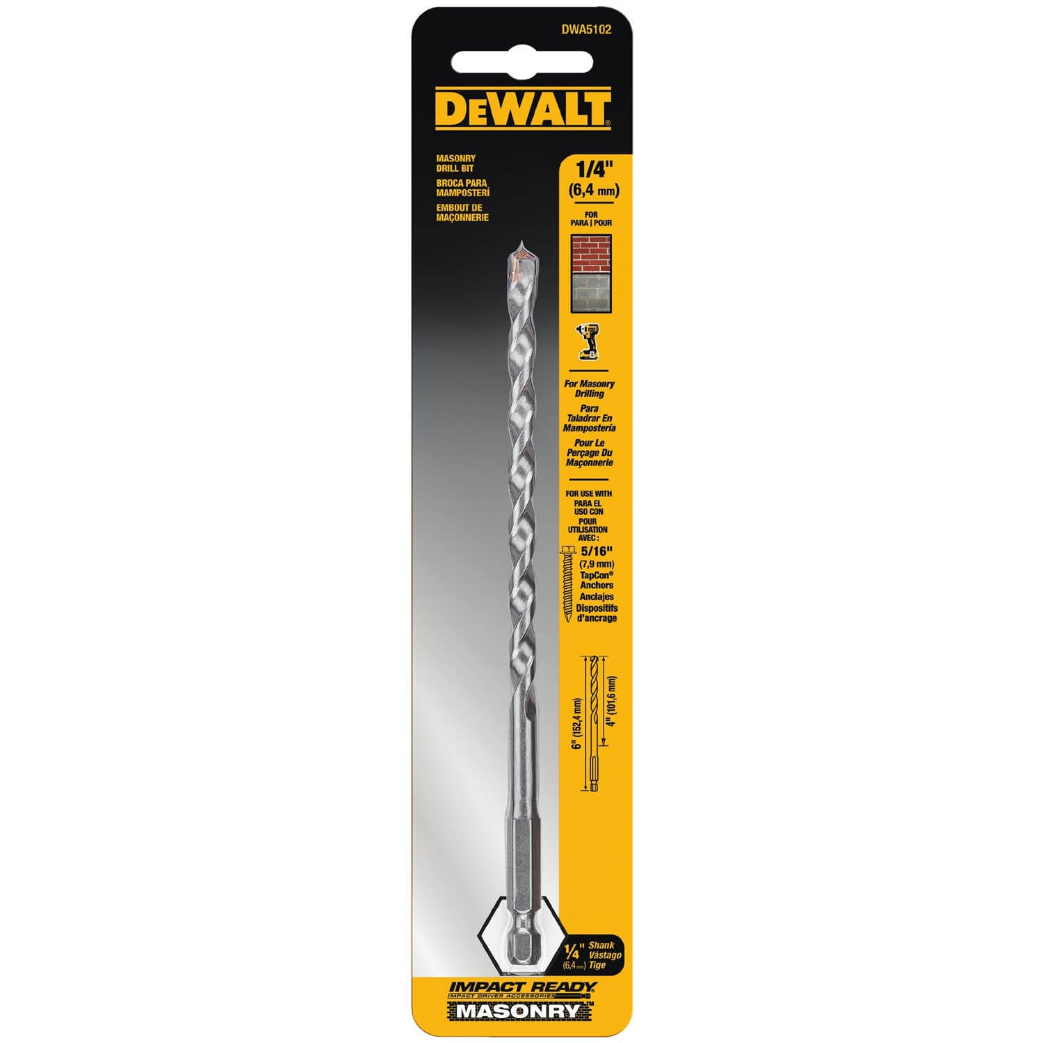 DEWALT, Dewalt DWA5102 - 1/4X4X6IN IMPACT READY MASONRY BIT