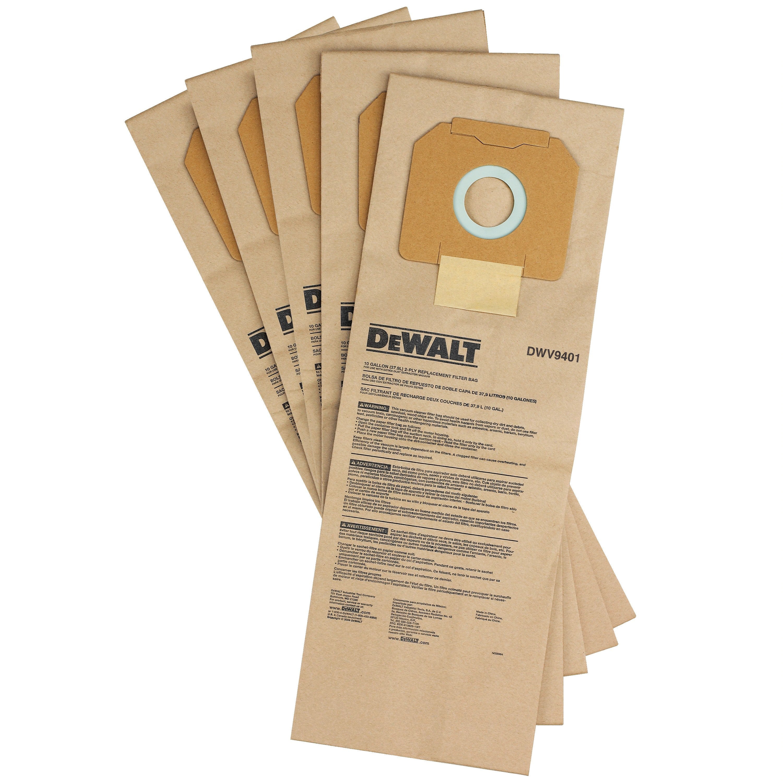 DEWALT, Dewalt DWV9401  -  Paper Dust Bag - 5 Pack