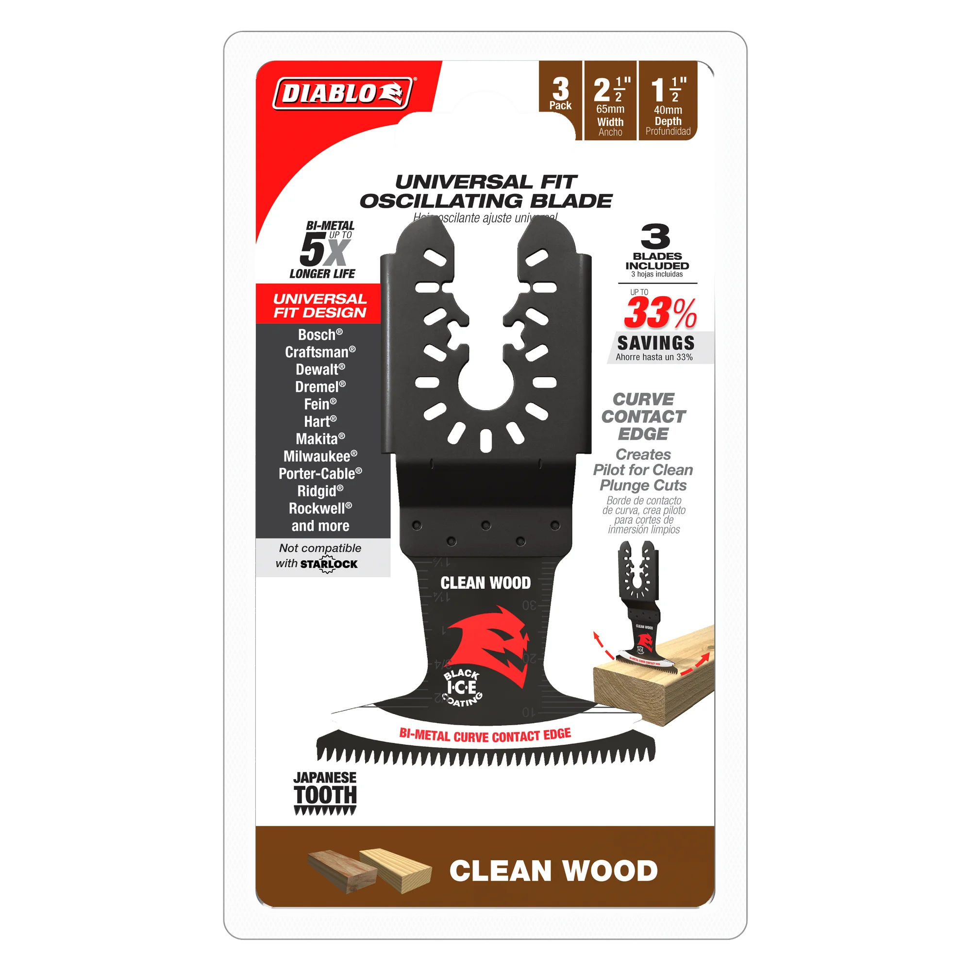 DIABLO, Diablo - 2-1/2 in. Universal Fit Bi-Metal Oscillating Blade for Clean Wood