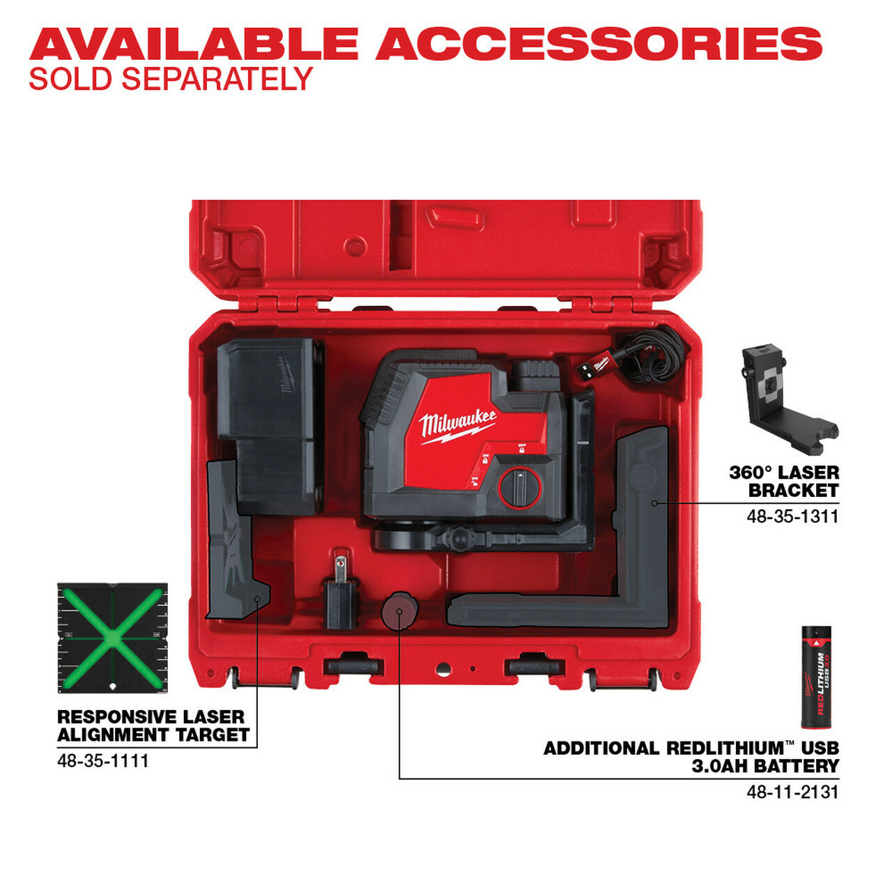 MILWAUKEE, MILWAUKEE 3522-21  -  USB REDLITHIUM CROSS LINE & PLUMB POINTS LASER