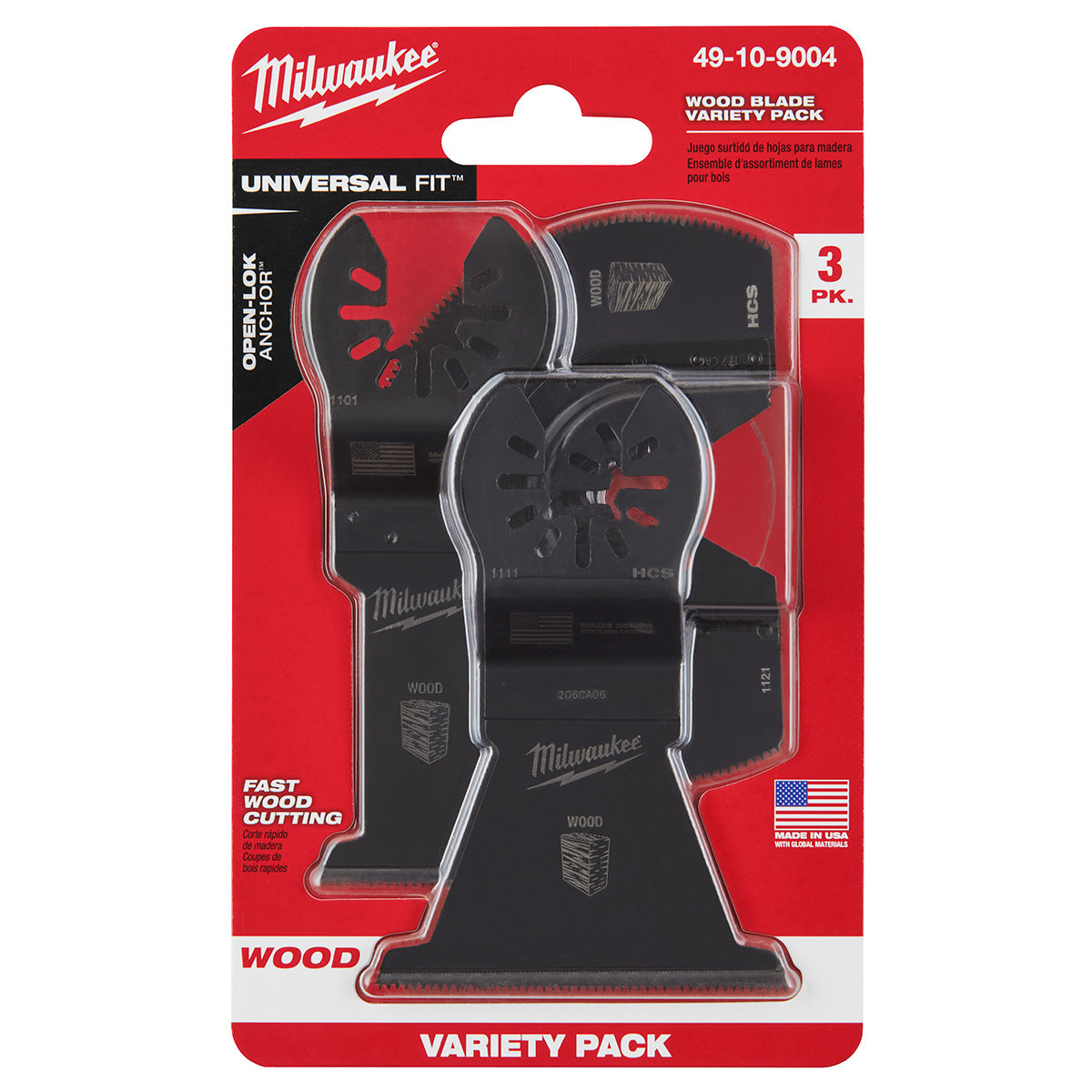 MILWAUKEE, Milwaukee 49-10-9004 Milwaukee® OPEN-LOK™ 3PC WOOD CUTTING MULTI-TOOL BLADE VARIETY PACK