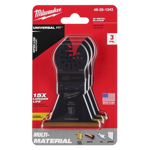 MILWAUKEE, Milwaukee 49-25-1243 OPEN-LOK 2-1/2 in Titanium Enhanced Bi-Metal Multi-Material Blades 3 Pk